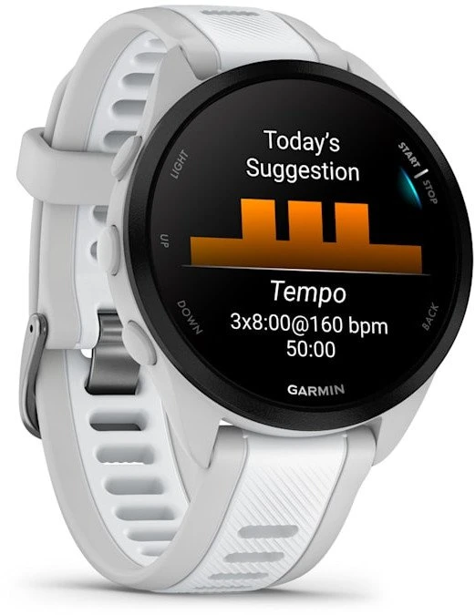 Išmanusis laikrodis Garmin Forerunner® 165 Music, Pilkšvos / baltojo akmens spalvos