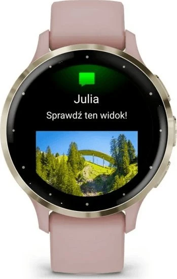 Išmanusis laikrodis Garmin Venu® 3S, Šviesaus aukso spalvos nerūdijančiojo plieno apvadas su pilkai rausvos spalvos korpusu ir silikoniniu dirželiu