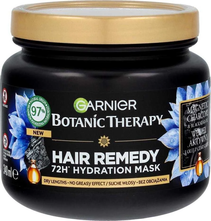 Garnier Botanic Therapy drėkinamoji kaukė sausiems plaukams su aktyvuota anglimi ir juodųjų kmynų aliejumi 340ml