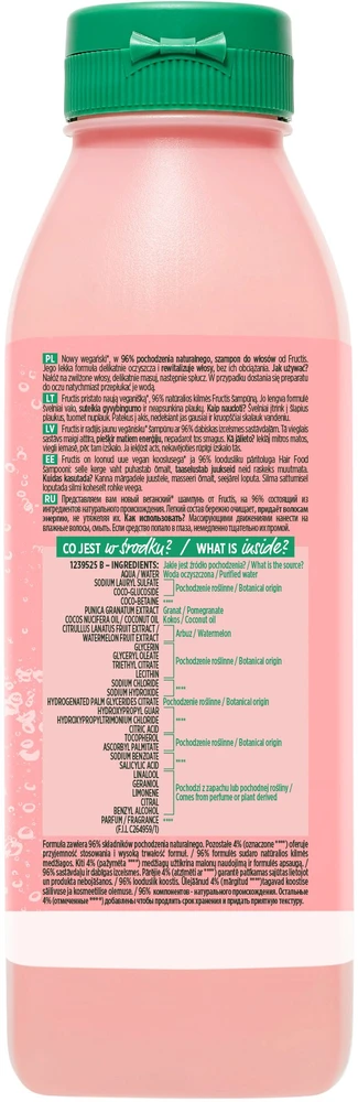 Garnier Fructis Watermelon Hair Food Šampūnas atgaivinamasis šampūnas ploniems plaukams 350ml
