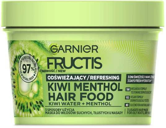 Garnier „Fructis Hair Food Kiwi Menthol“ kaukė sausiems ir riebiems plaukams prie šaknų, 400 ml