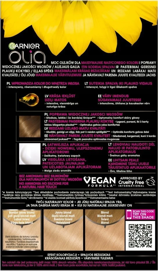 Garnier Olia Permanent Color 10.1 Ash Very Light Skirtas šviesiems plaukams