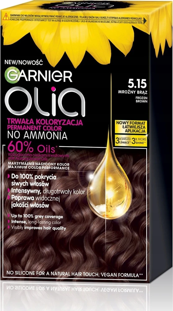 Garnier Olia 5.15 Frosty Brown pakuotė su plaukų atspalviu