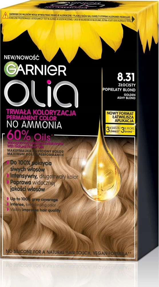 Garnier Olia 8.31 plaukų dažų pakuotė su auksiniu atspalviu