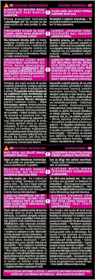 Garnier Olia plaukų dažų saugumo instrukcija