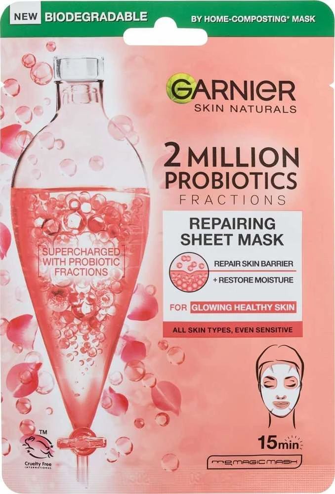 Garnier Skin Naturals 2 Million Probiotics Repairing Sheet Mask Face Mask moterims, 1 vnt.