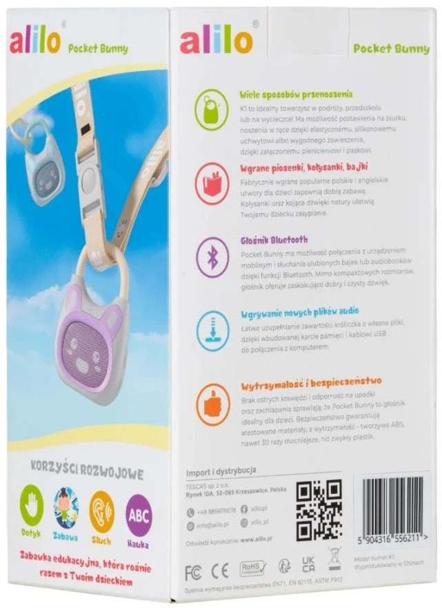 Alilo Pocket Bunny K1 - MP3 grotuvas su Bluetooth - violetinė