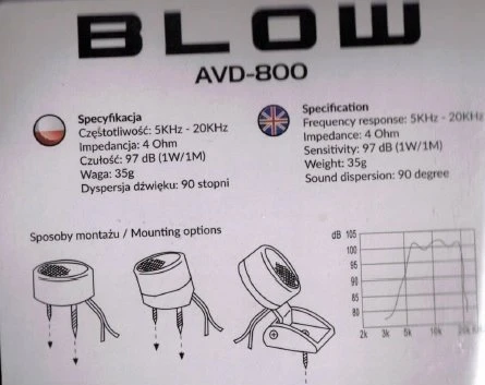 BLOW AVD-800 aukštų dažnių garsiakalbiai