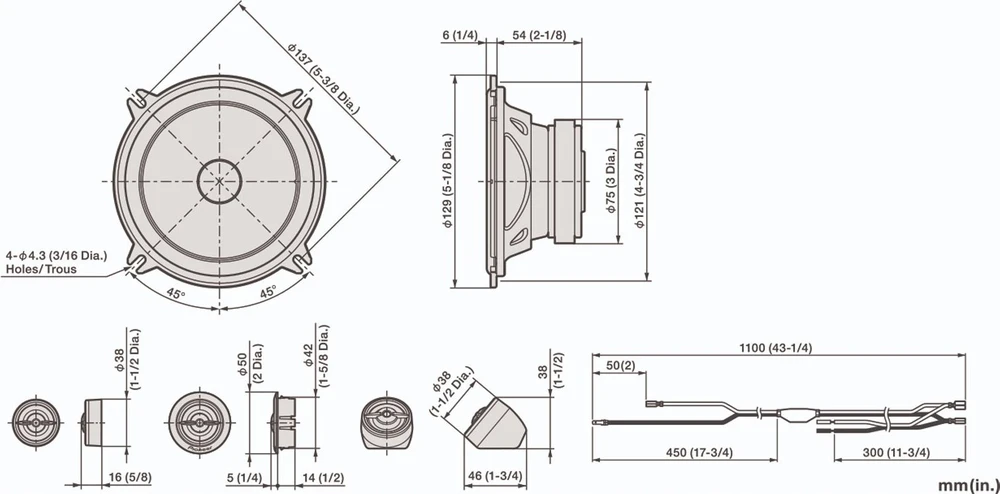 Pioneer Ts-a1301c 5,25 colio 2 juostų komponentinė sistema - 300 vatų maks. / 50 Rms (2 garsiakalbiai, 2 aukštų dažnių garsiakalbiai)