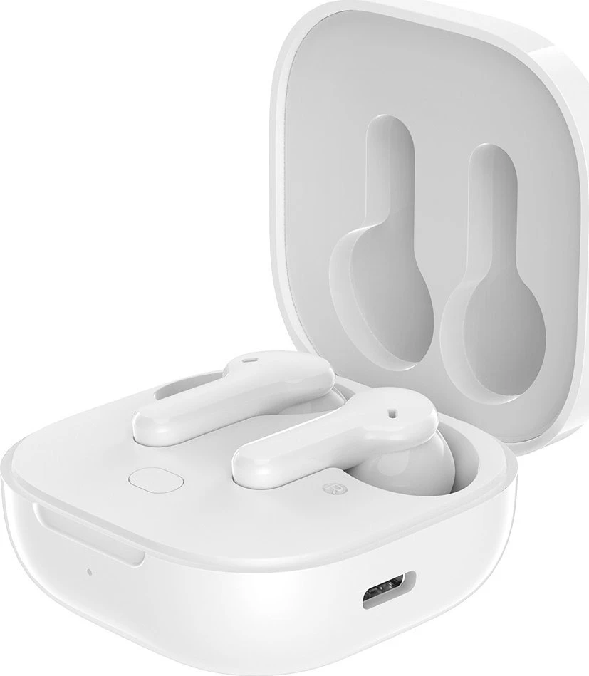 Baltos Boompods ausinės su įkrovimo dėklu