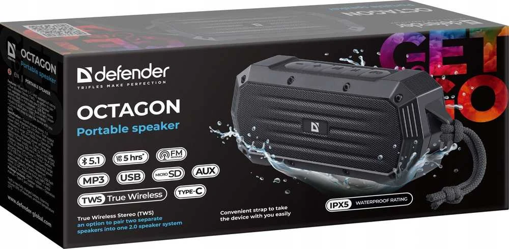 Kompiuterio kolonėlės Defender Nešiojama kolonėlė aštuonkampis juodas (65039)