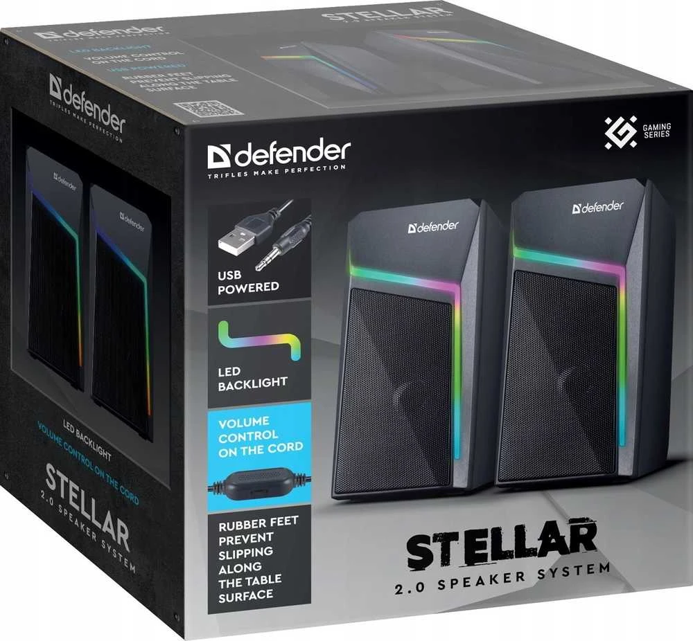 Kompiuterio kolonėlės Defender głośniki STELLAR, 2.0, 6W, juoda, garsumo valdymas, pašvietimas, 100Hz~20kHz