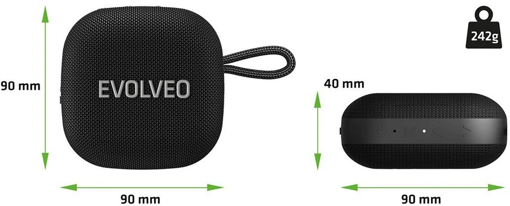 Garsiakalbis Evolveo TopSound, belaidis neperšlampamas bluetooth reproduktor s rádiem juoda