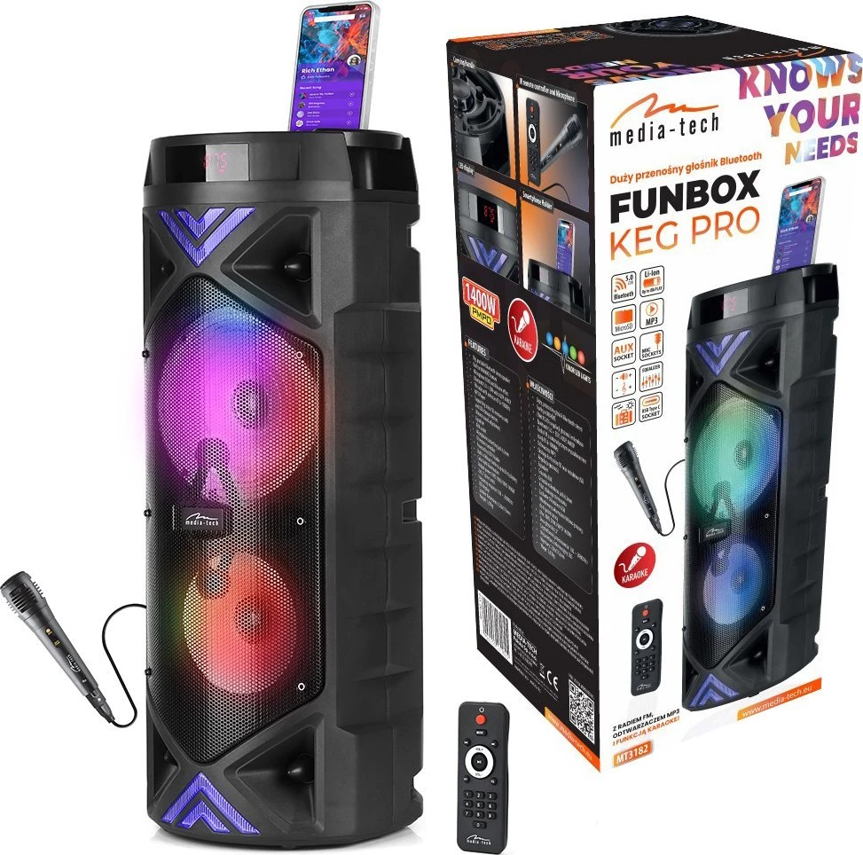 Bluetooth Garsiakalbis - Media-Tech MT3182 1400W FM Radijas Juodas