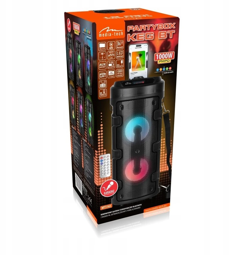 Nešiojama kolonėlė Media-Tech PARTYBOX KEG BT MT3165, 30W RMS, Bluetooth, Karaoke, USB, MicroSD, FM Radijas, AUX, su distanciniu pultu
