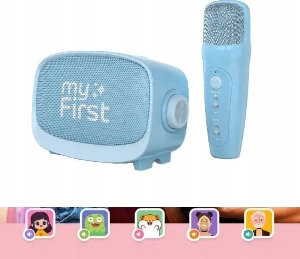 Carruzzo Mėlyna myFirst Voice 2 - komplektas do karaoke vaikams - mikrofon i głośnik belaidis su efektami modyfikacji dźwięku (mėlynas)