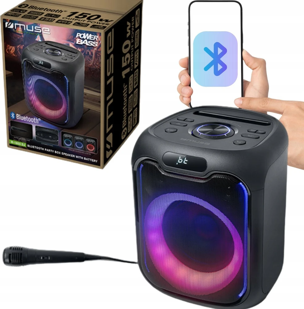 Muse | Party Box Speaker | M-1803 DJ | 150 W | Bluetooth | Belaidė jungtis | Portable | Juodas