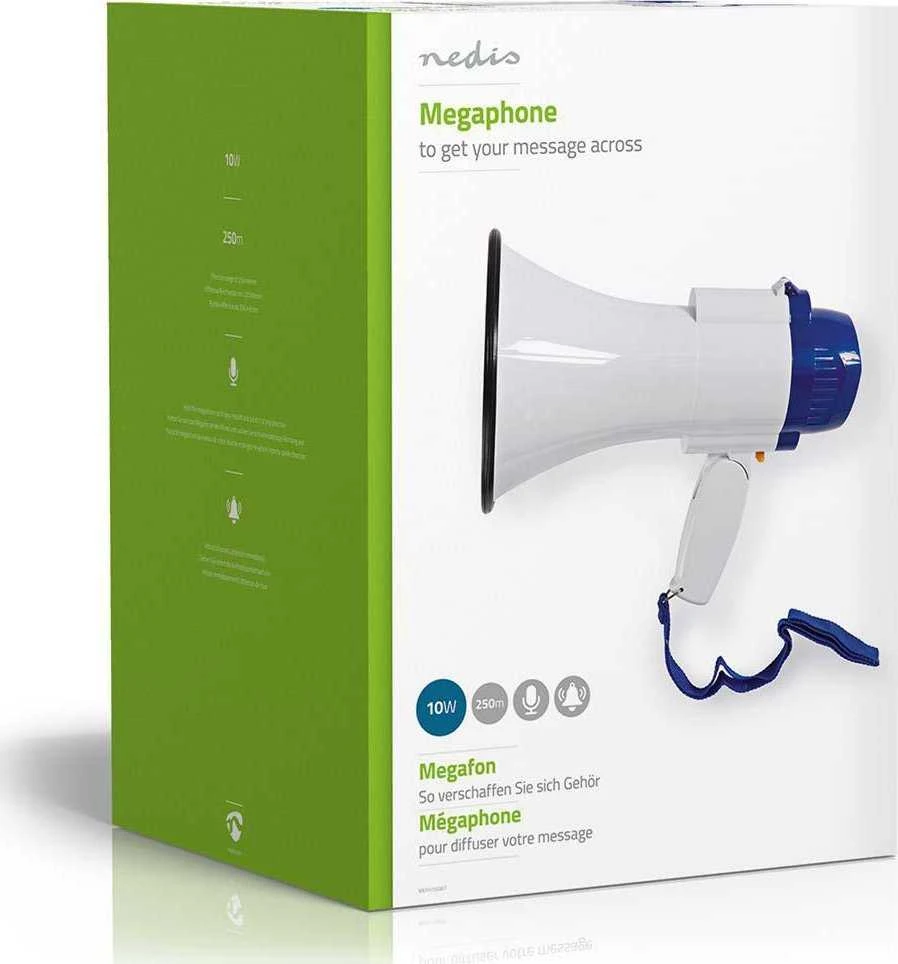 Nedis Megafonas 10W su įrašymo funkcija (nuotolis iki 250 m)