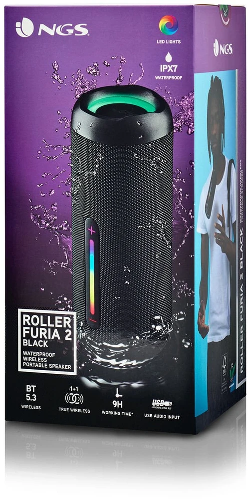 Garsiakalbis NGS Nešiojama kolonėlė Bluetooth Przenośny Roller Furia 2 Juodas Juodas 15 W