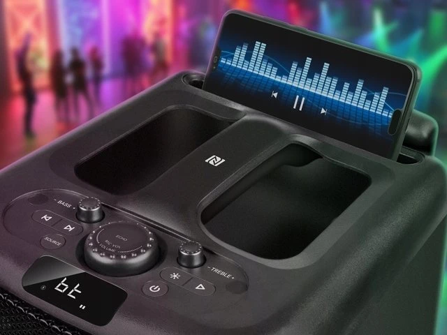Nešiojama garso kolonėlė SVEN PS-1000, juodas, galia 2x80W (RMS), TWS, Bluetooth, FM, USB, LED ekranas, ličio baterija