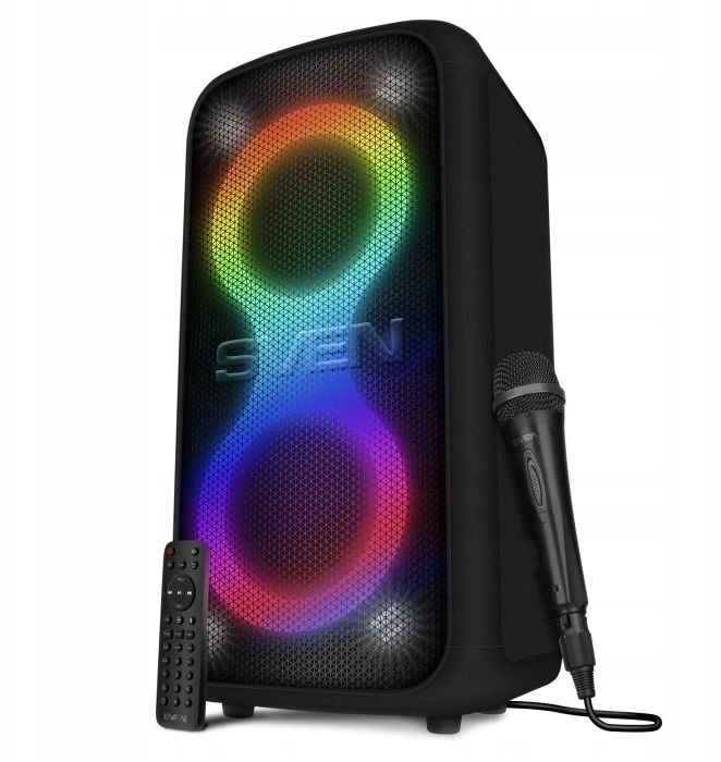 Nešiojama garso kolonėlė SVEN PS-1000, juodas, galia 2x80W (RMS), TWS, Bluetooth, FM, USB, LED ekranas, ličio baterija