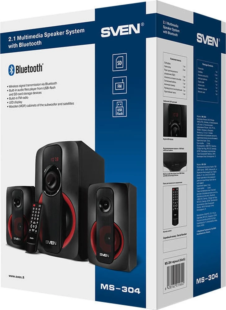 Speakers SVEN MS-304, juodas (40W, FM, USB/SD, Ekranas, RC, Bluetooth), SV-015602