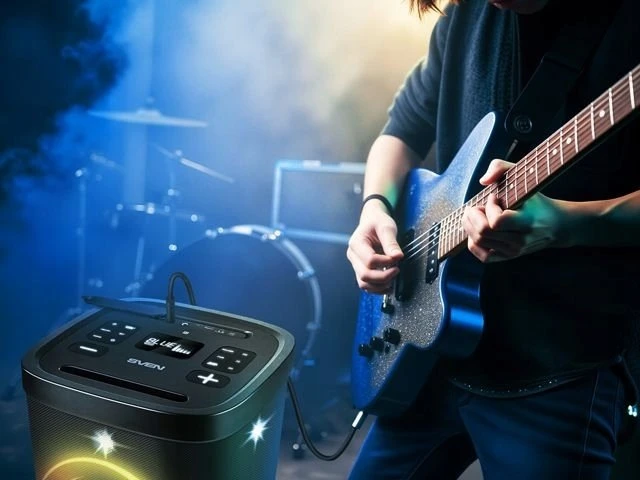 Garsiakalbis vakarėlių dėžutė SVEN PS-1250, juodas (300W, TWS, IPx4, Bluetooth, FM, USB, Micro SD, LED ekranas, 13500mAh)