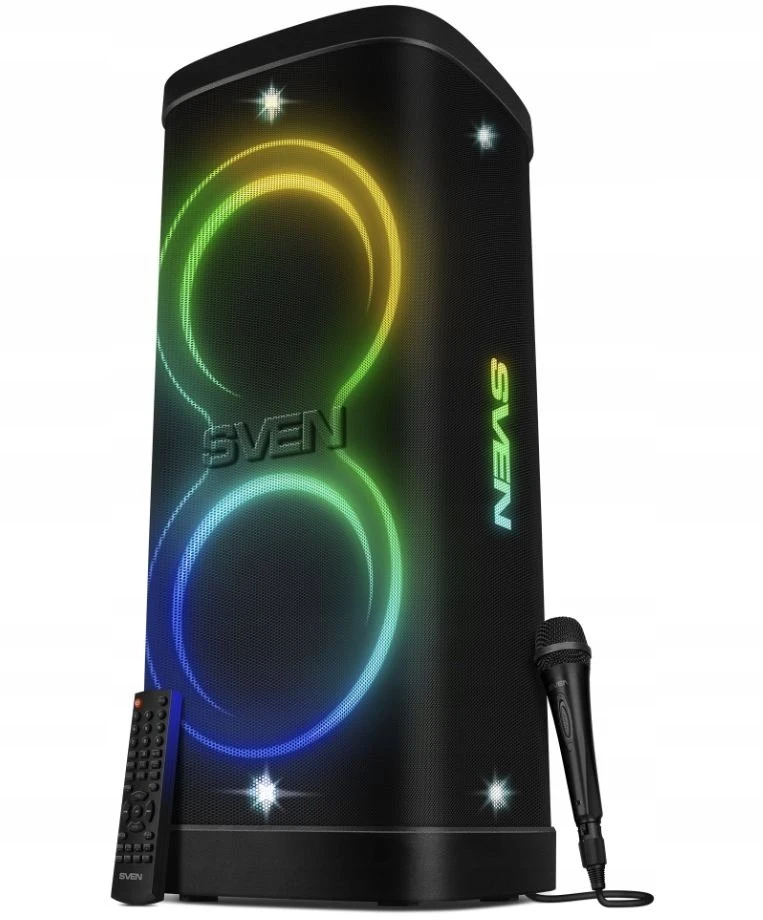 Garsiakalbis vakarėlių dėžutė SVEN PS-1250, juodas (300W, TWS, IPx4, Bluetooth, FM, USB, Micro SD, LED ekranas, 13500mAh)