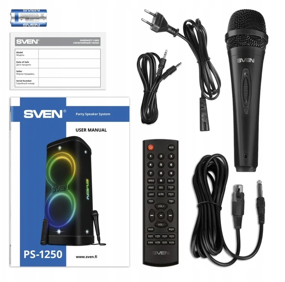 Garsiakalbis vakarėlių dėžutė SVEN PS-1250, juodas (300W, TWS, IPx4, Bluetooth, FM, USB, Micro SD, LED ekranas, 13500mAh)