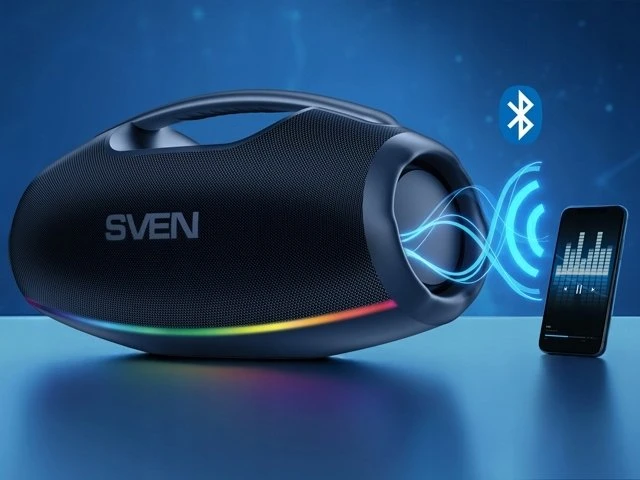 Portable speaker SVEN PS-990, juodas, power output 180W (RMS), TWS, Bluetooth, RGB backlight, Atsparus vandeniui (IPx7), USB, Lithium battery, Baterija life – iki 16 hours