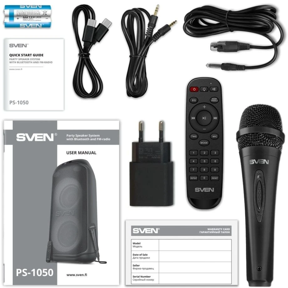 Garsiakalbis SVEN PS-1050, juodas (200 W, TWS, Bluetooth, FM, USB, Micro SD, LED ekranas, 7200 mAh)