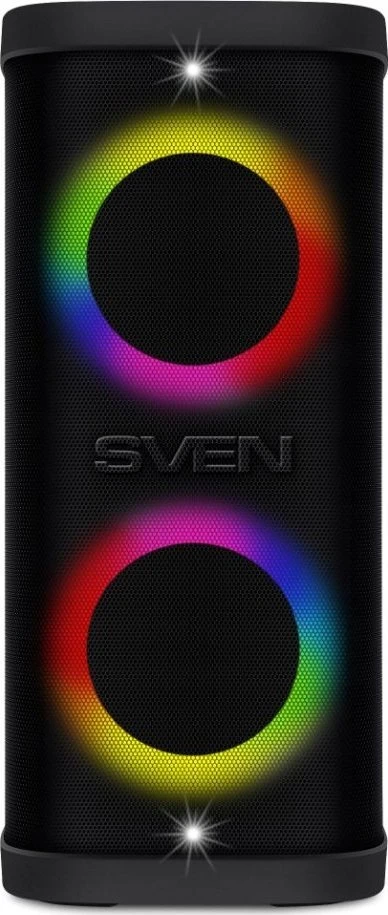 Nešiojamas garsiakalbis SVEN PS-930, juodas, galia 2x75W (RMS), TWS, Bluetooth, FM, USB, Micro SD, LED ekranas, ličio baterija