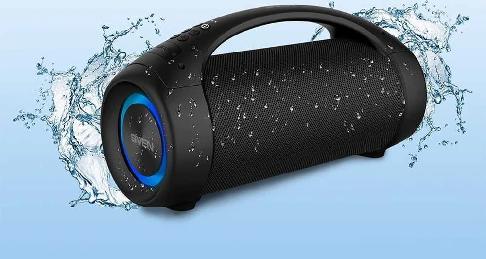 SVEN PS-370 2x20W; TWS; FM radio; AUX; USB/SD-card support;Atsparus vandeniui (IPx5); Lighting