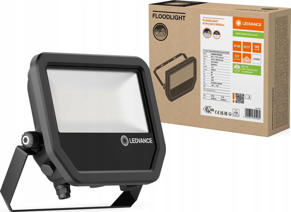 Ledvance 27-41W LED prožektorius FL 50 GEN4, juodas, 4000K, IP66
