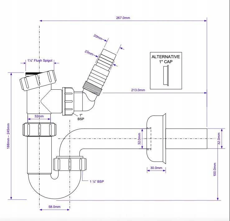 Geberit POLSYFON praustuvo sifonas vamzdinis be išleidimo 1 1/4x32MM su pajungimu