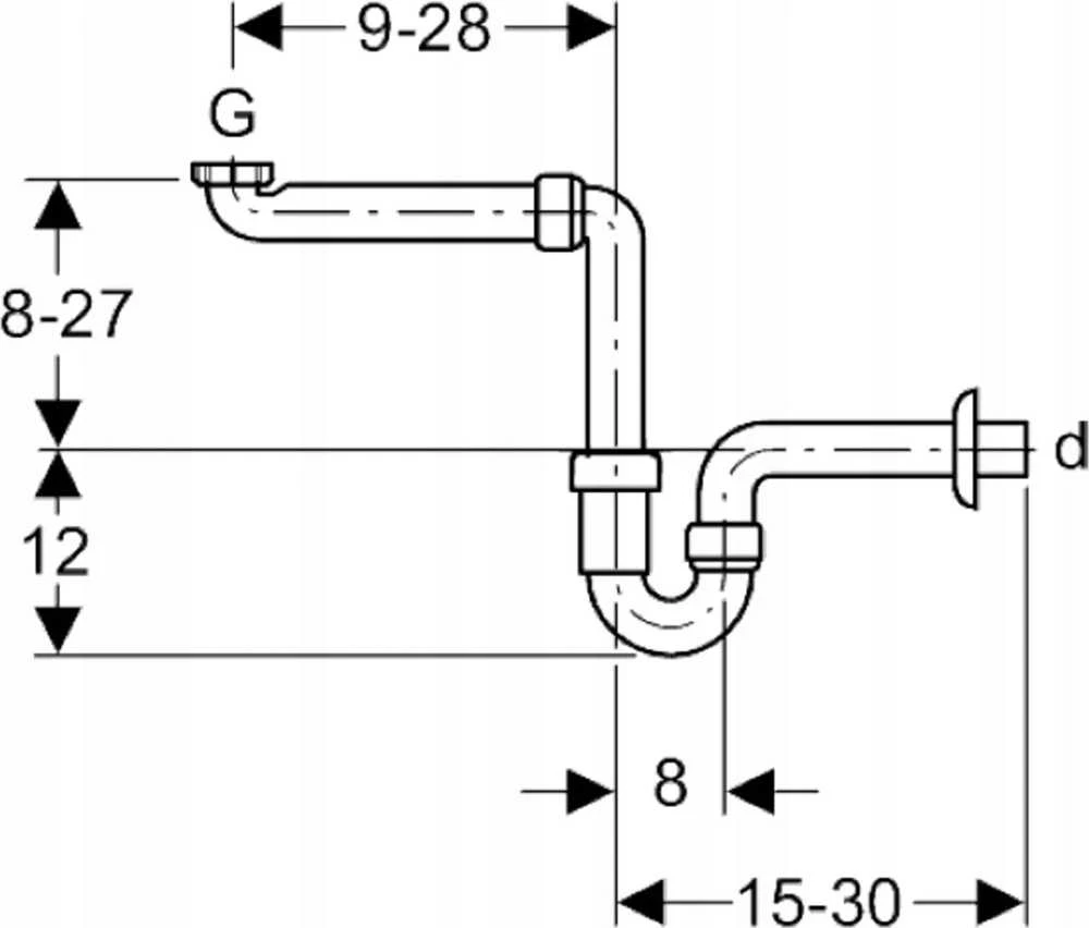 Geberit Praustuvo sifonas taupantis vietą d=40mm, G=1 1/2 x 1 1/4", baltas