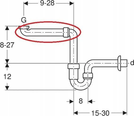 Geberit Praustuvo sifonas taupantis vietą d=40mm, G=1 1/2 x 1 1/4", baltas
