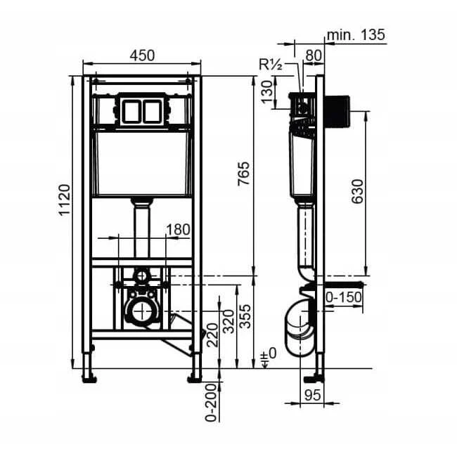 Geberit stovas WC H-112/45 CLASSIC 2-LINK.