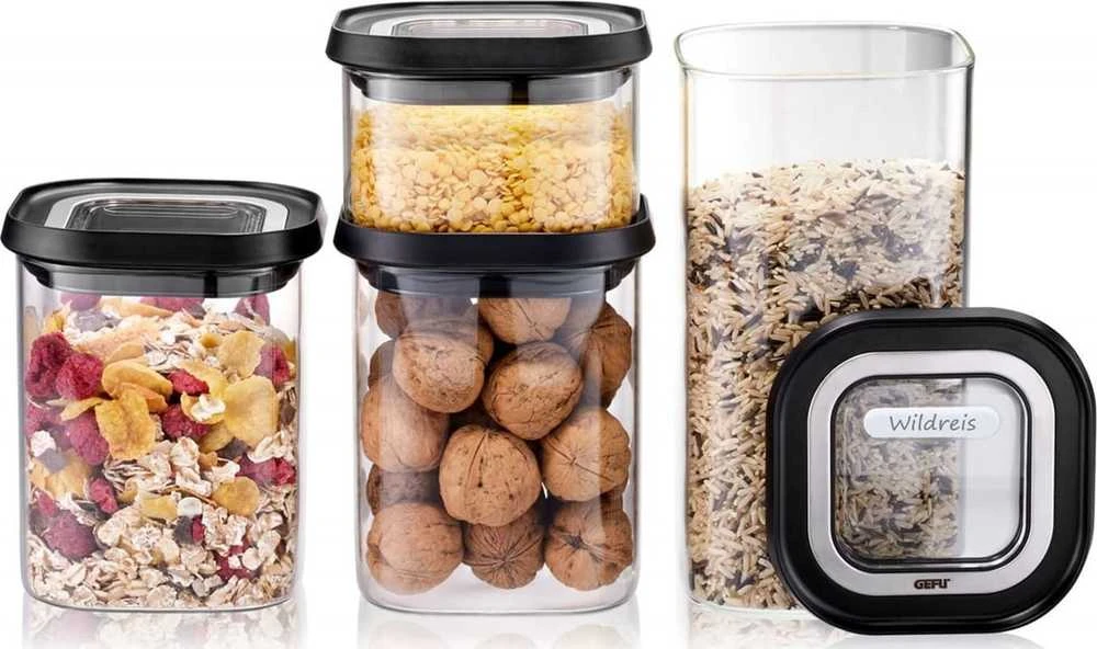 GEFU PANTRY Stačiakampio formos Konteineris Juoda, Permatomas 4 vnt