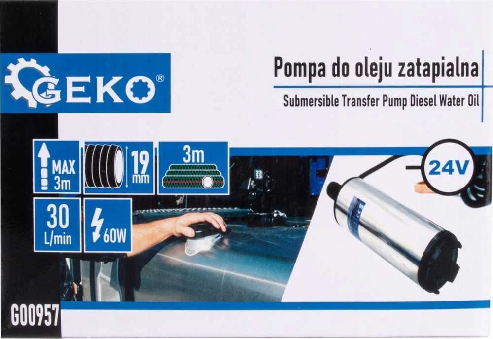 Geko 58 lovų panardinamasis alyvos siurblys 24V 52mm su 3m kabeliu (40)