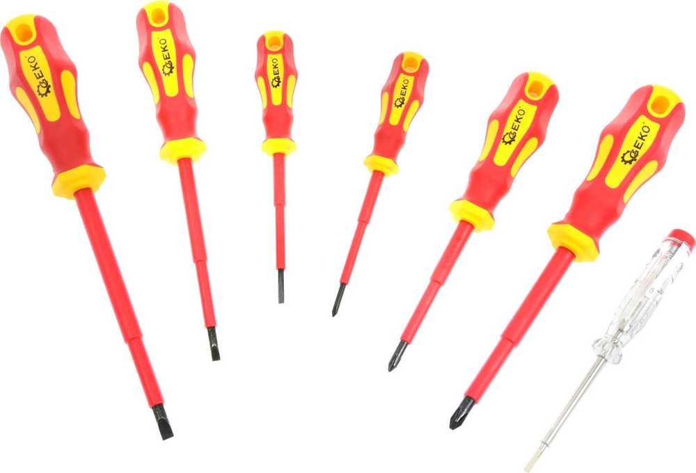 Geko 7 dalių atsuktuvų rinkinys. 1000V + testeris modelis Nr. 1 (24)