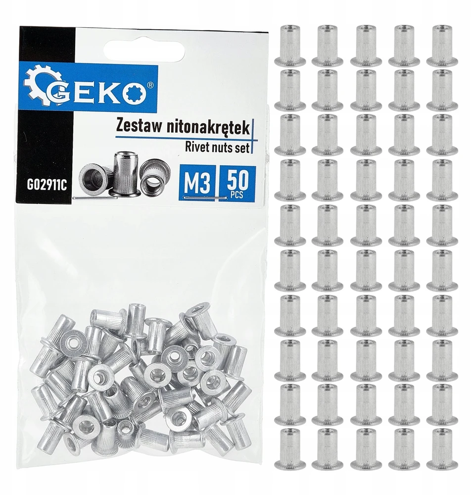Geko Aliuminio kniedžių veržlių rinkinys M3 0,5-1,5 50 vnt. (300)