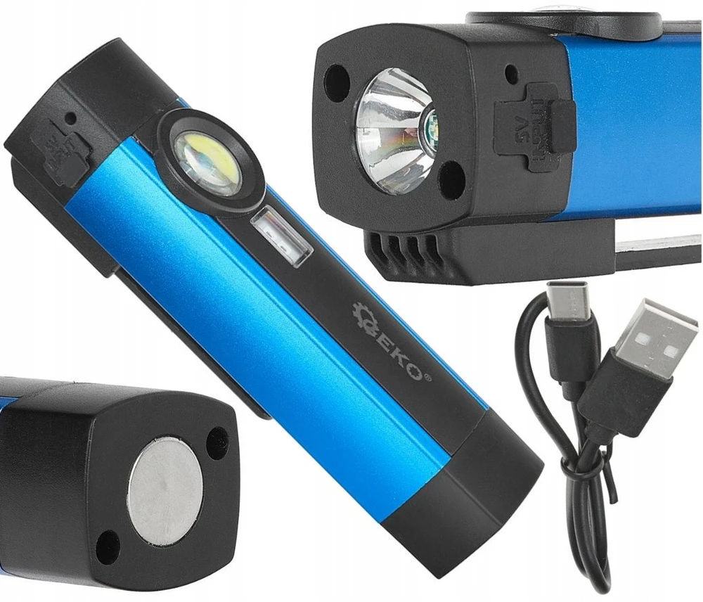 Geko žibintuvėlis daugiafunkcis žibintuvėlis su magnetu + UV LED COB 5W 2000mAh 300lm IP54 – Vitrina (12/96)