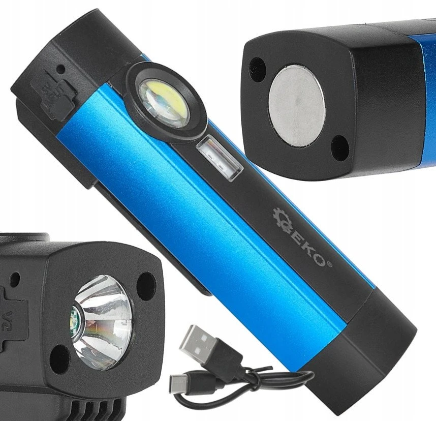 Geko žibintuvėlis daugiafunkcis žibintuvėlis su magnetu + UV LED COB 5W 2000mAh 300lm IP54 – Vitrina (12/96)