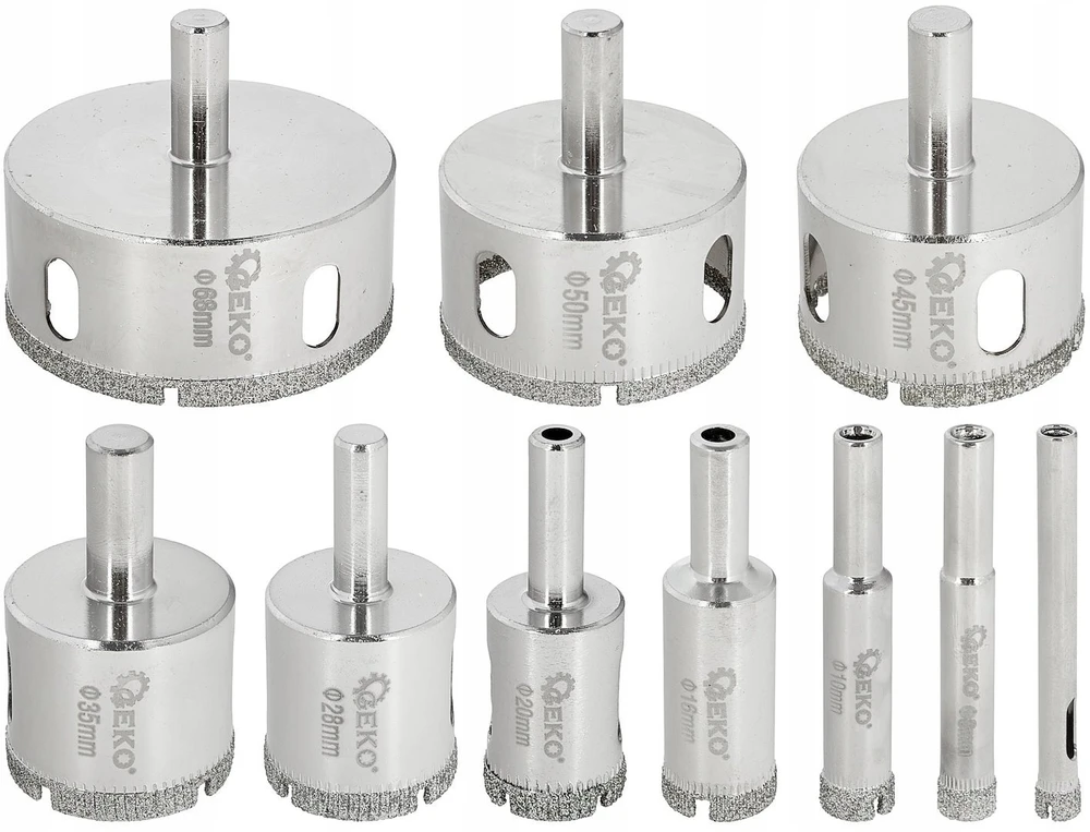 Geko Diamond šerdies grąžtų rinkinys akmens masės dirbiniams 6-68mm 10 vnt (20)
