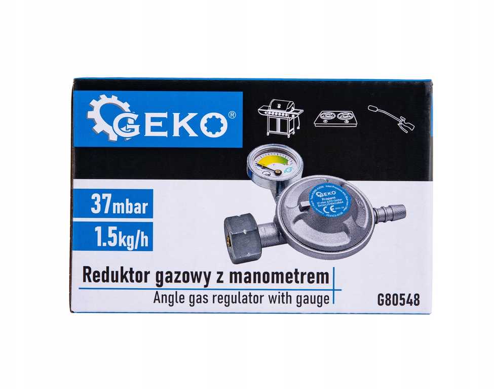 Geko Dujų reduktorius su manometru 37mbar 1.5kg/h (50)