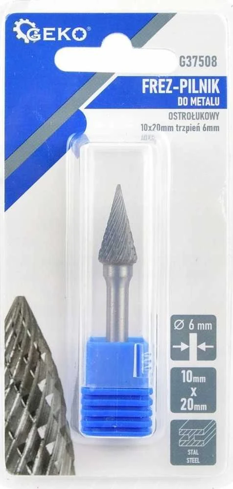 Geko frezavimo dildė metalui 10x20mm kotas 6mm (kūginis) (200)