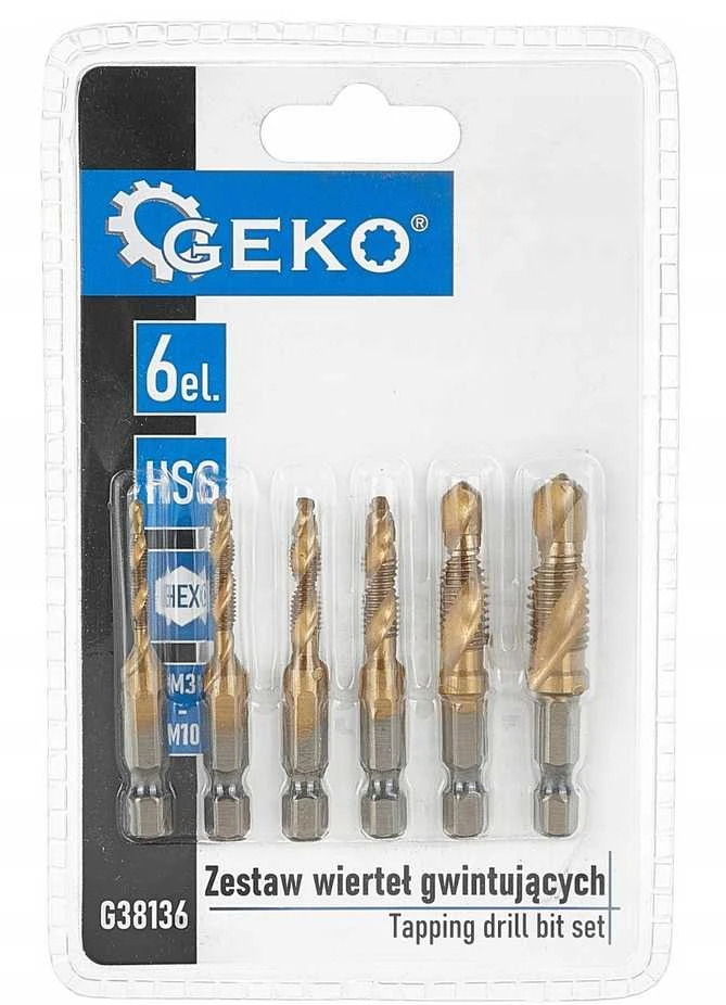 Geko HSS M3-M10 6 dalių šešiakampių srieginių grąžtų rinkinys (20/100)