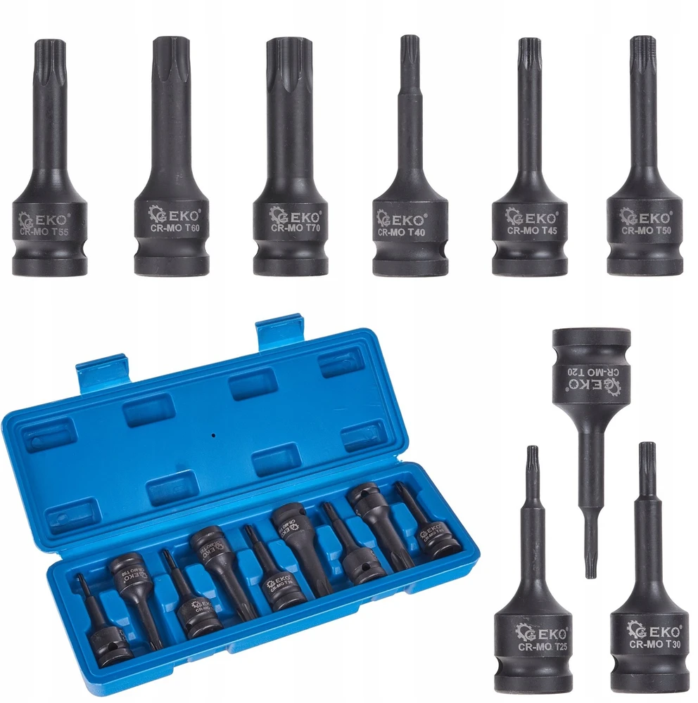 Geko Impaktinių raktų rinkinys torx 9 vnt. T20-T70 CR-MO (15)