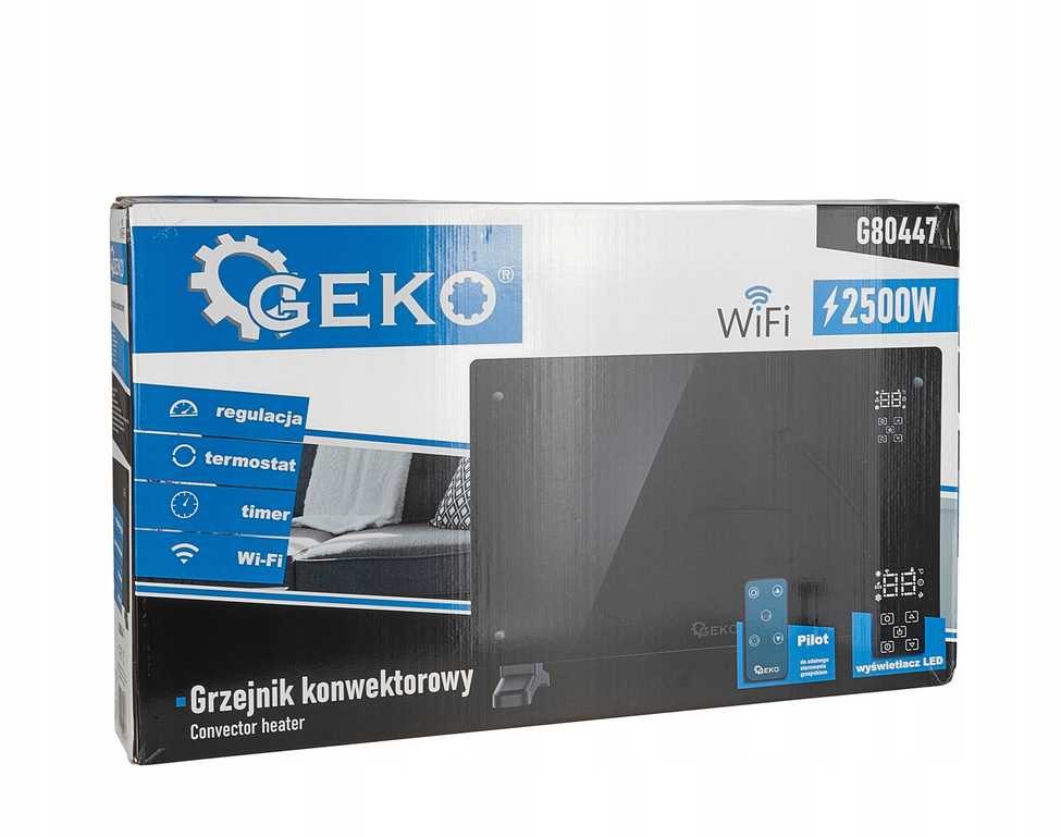 Šildytuvas Geko Šildytuvas konwektorowy stiklinis juoda su LCD, pultu sterowania i WiFi 2500W (1)